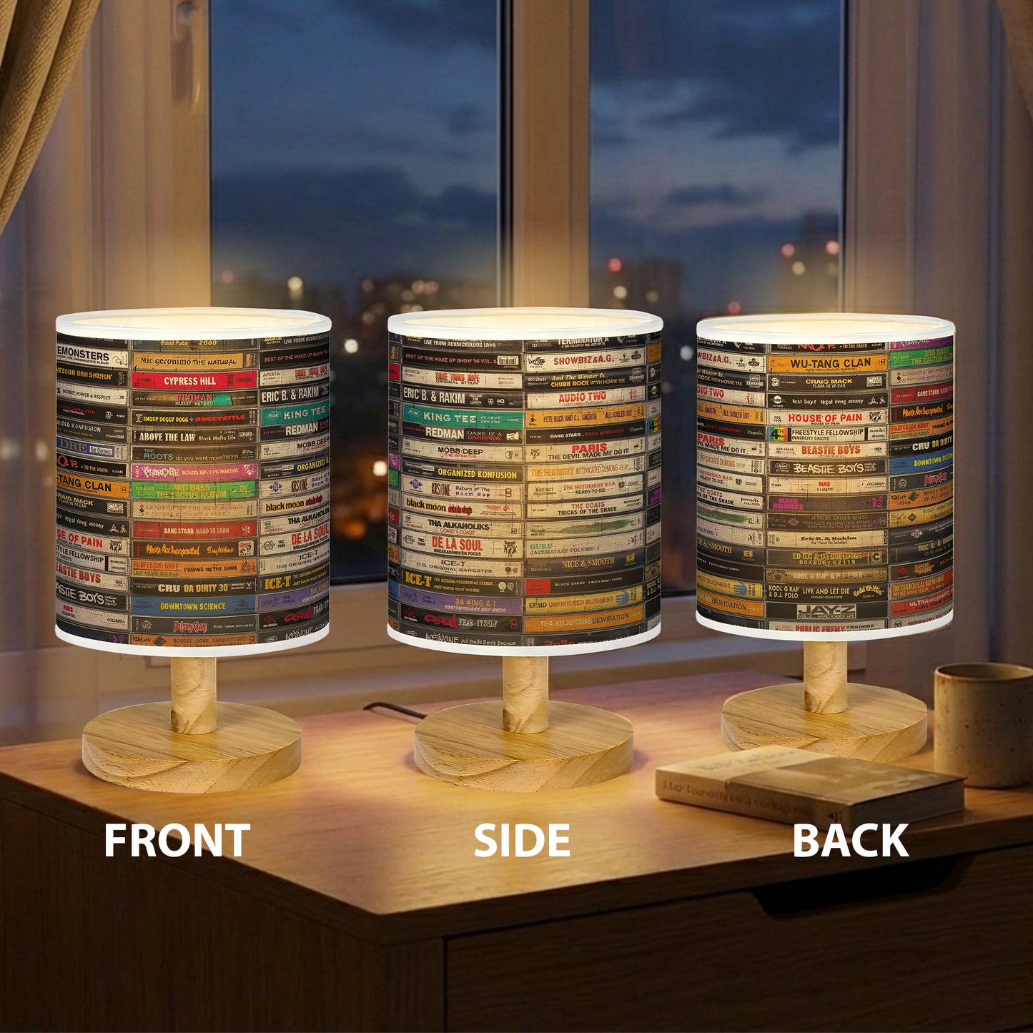 Classic Hiphop Cassette Wood Base Fabric Lamp, Retro Home Décor Gift