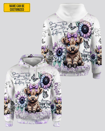 Highland Cow & Flowers - Personalized Highland Cow Hoodie and Leggings