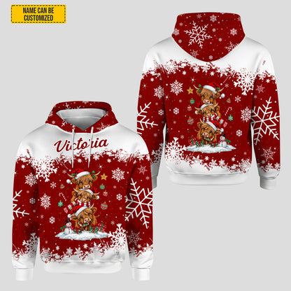 Personalized Christmas Highland Cow Hoodie and Leggings