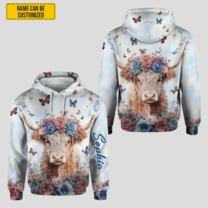 Personalized Floral Highland Cow Hoodie & Leggings Set