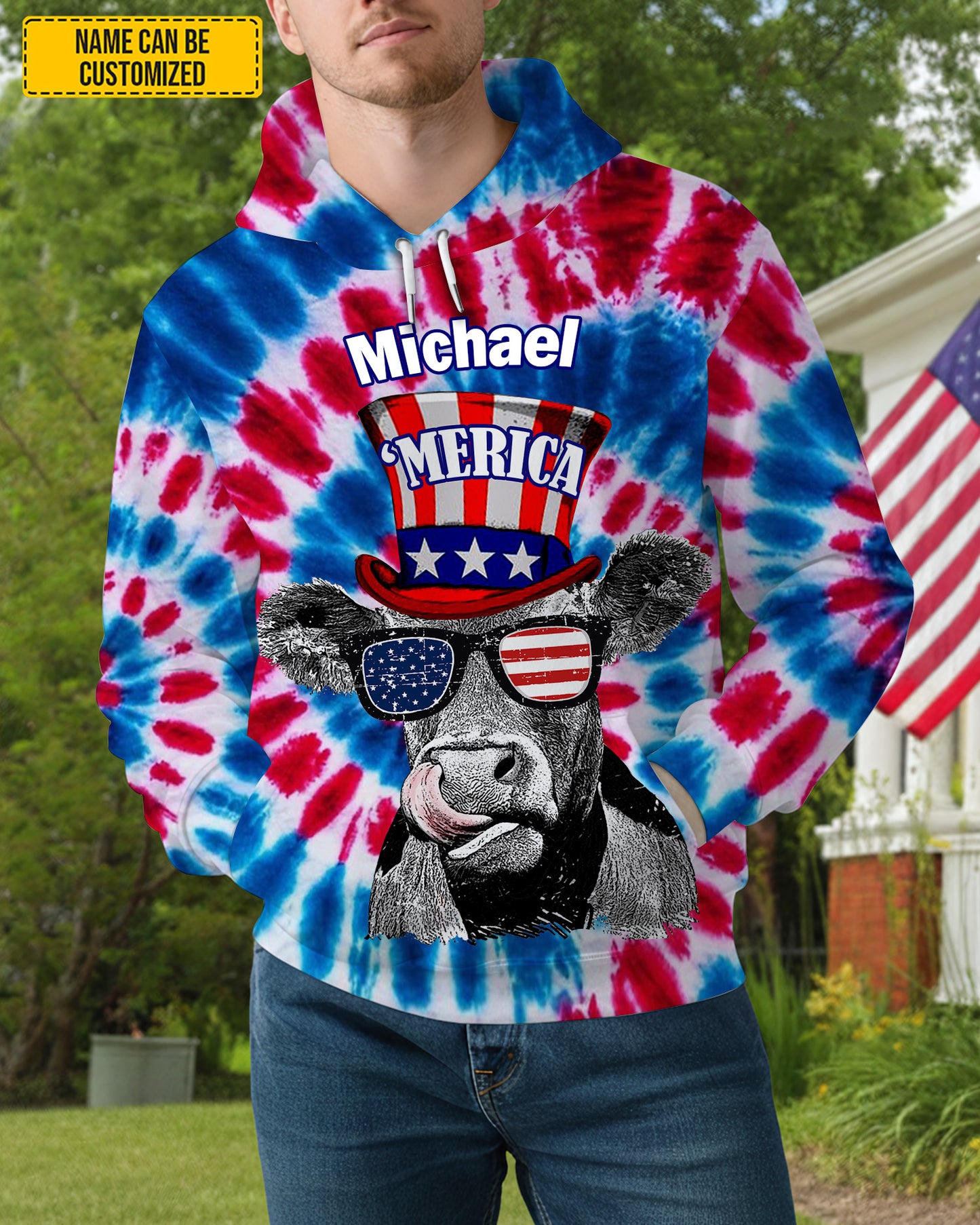Personalized ‘Merica Cow Tie-Dye All Over Print