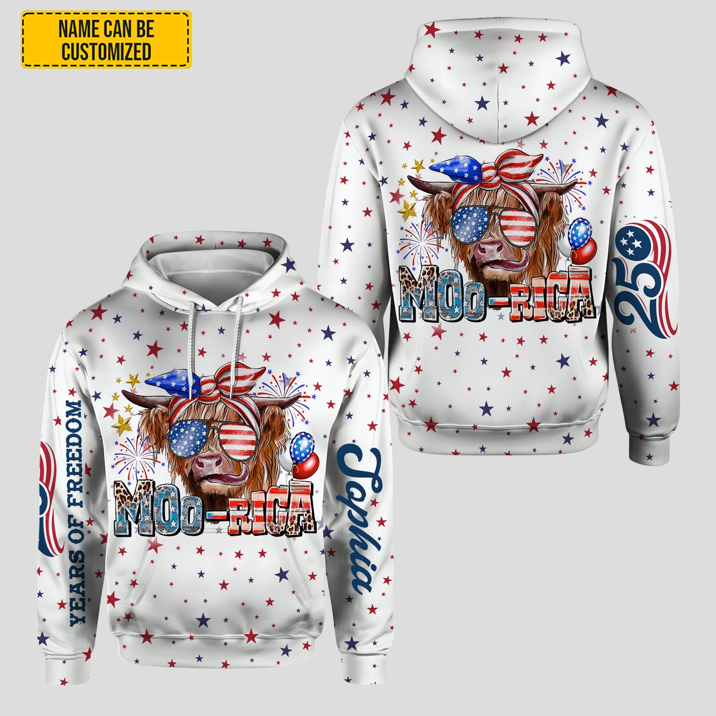 Moo-rica Freedom 250 – Personalized Patriotic Cow Hoodie & Leggings