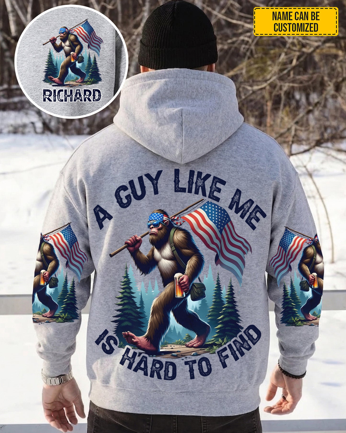 A Guy Like Me Is Hard To Find – Personalized Bigfoot American All Over Print Shirt