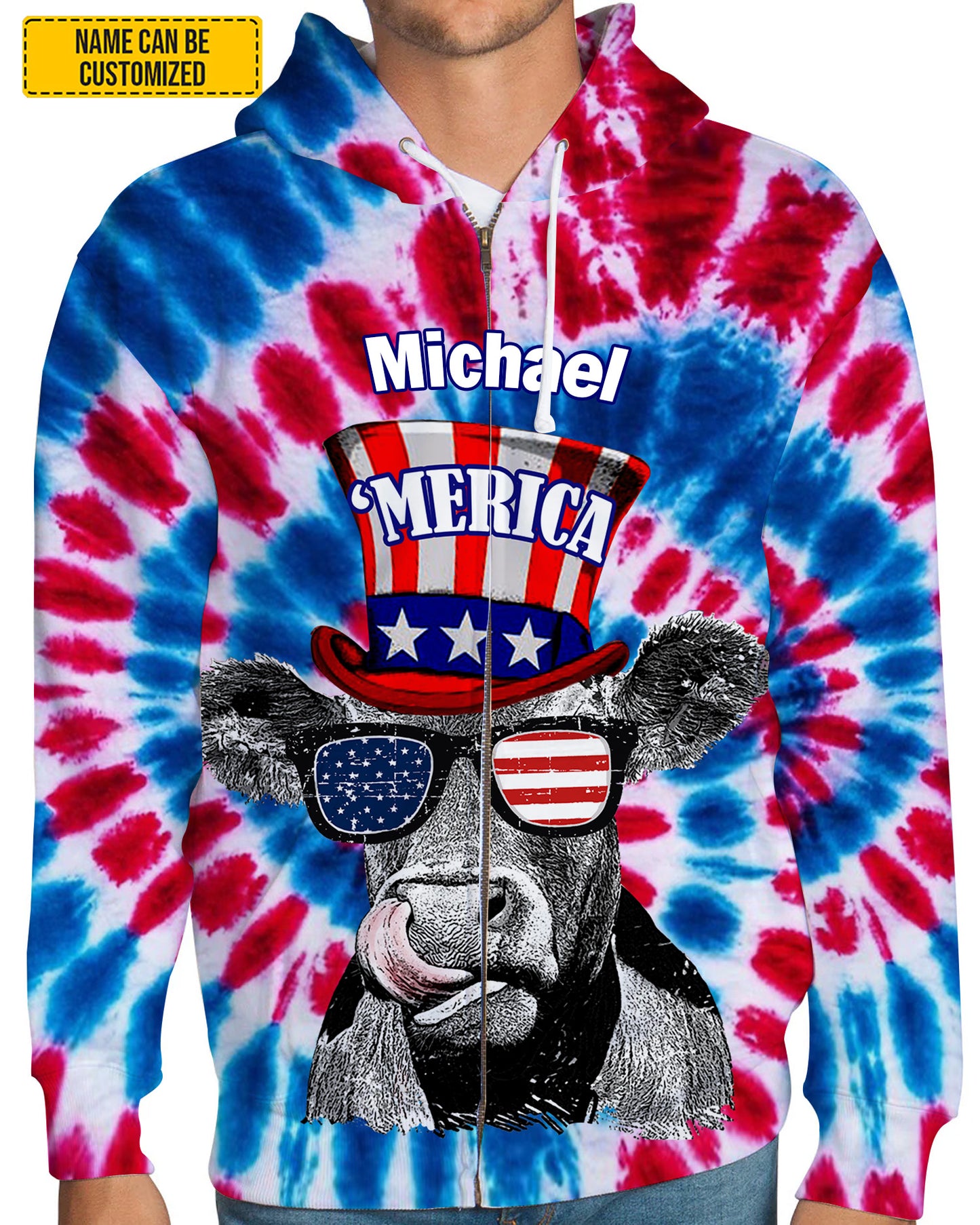 Personalized ‘Merica Cow Tie-Dye All Over Print