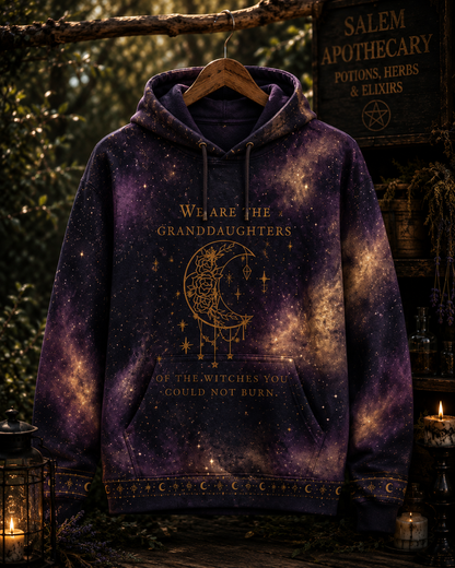 We Are The Granddaughters Of The Witches Hoodie – Celestial Witchy Salem All Over Print Shirt