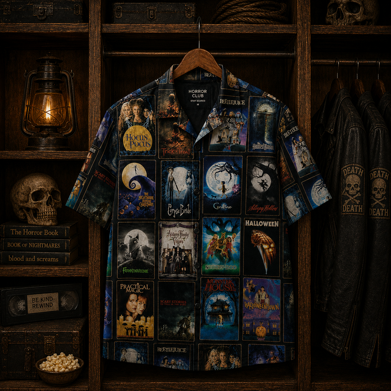 Horror Movie Legends Collage Hawaiian Shirt – Classic Scary Movie Gift for Horror Fans Version 4