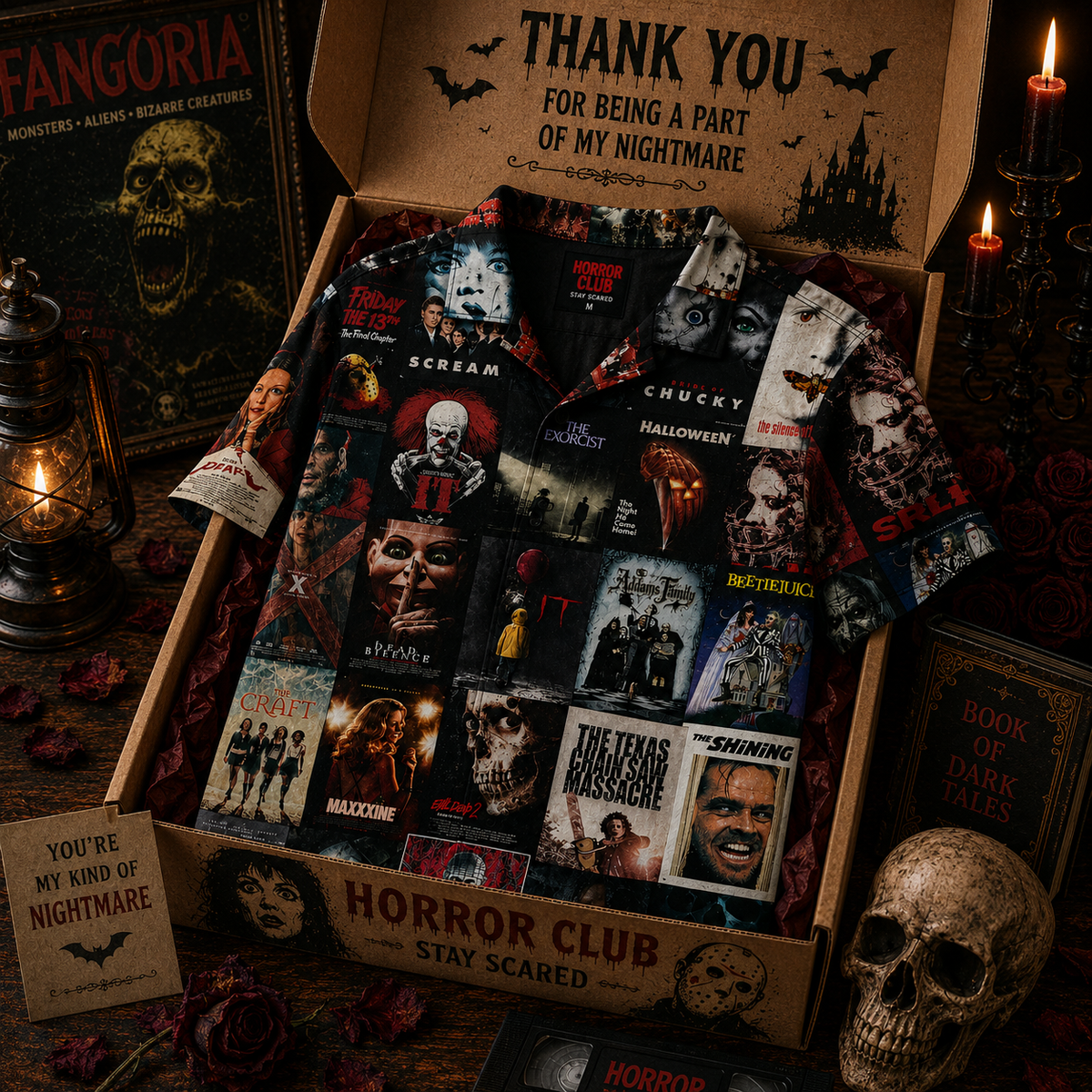 Horror Movie Legends Collage Hawaiian Shirt – Classic Scary Movie Gift for Horror Fans