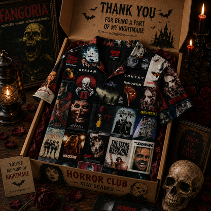 Horror Movie Legends Collage Hawaiian Shirt – Classic Scary Movie Gift for Horror Fans