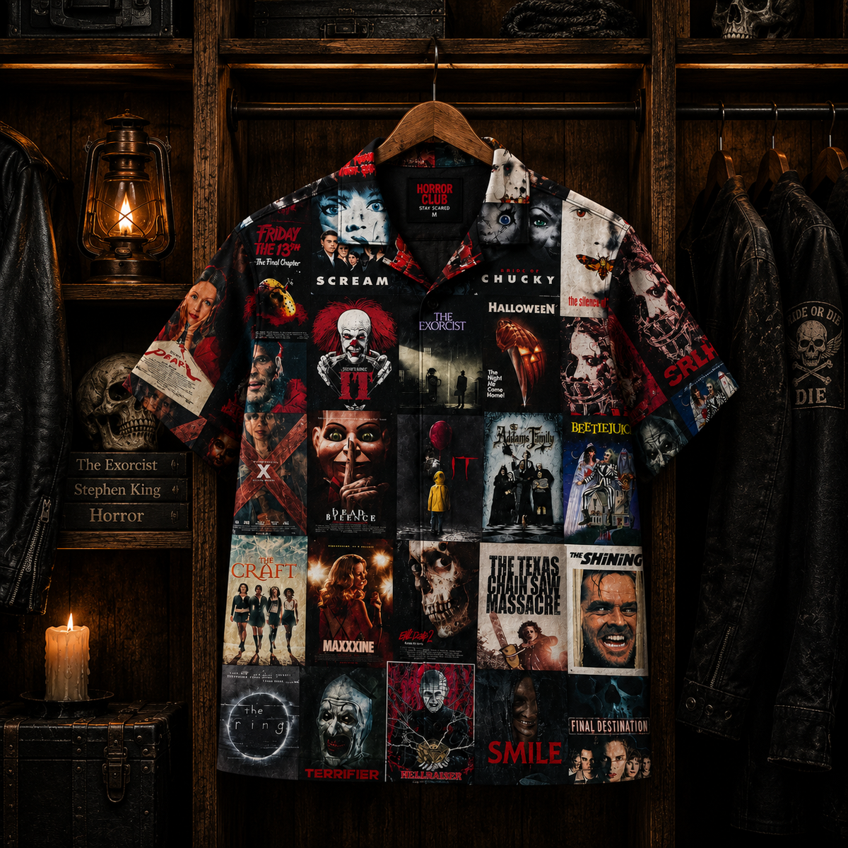 Horror Movie Legends Collage Hawaiian Shirt – Classic Scary Movie Gift for Horror Fans