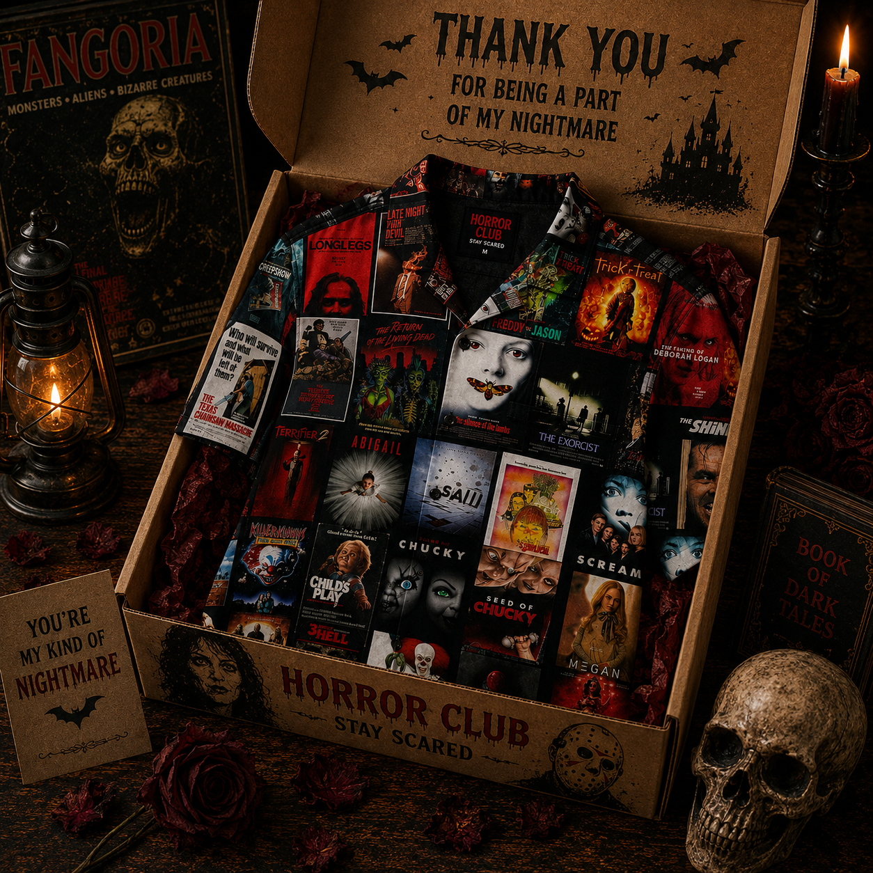 Horror Movie Legends Collage Hawaiian Shirt – Classic Scary Movie Gift for Horror Fans Version 2