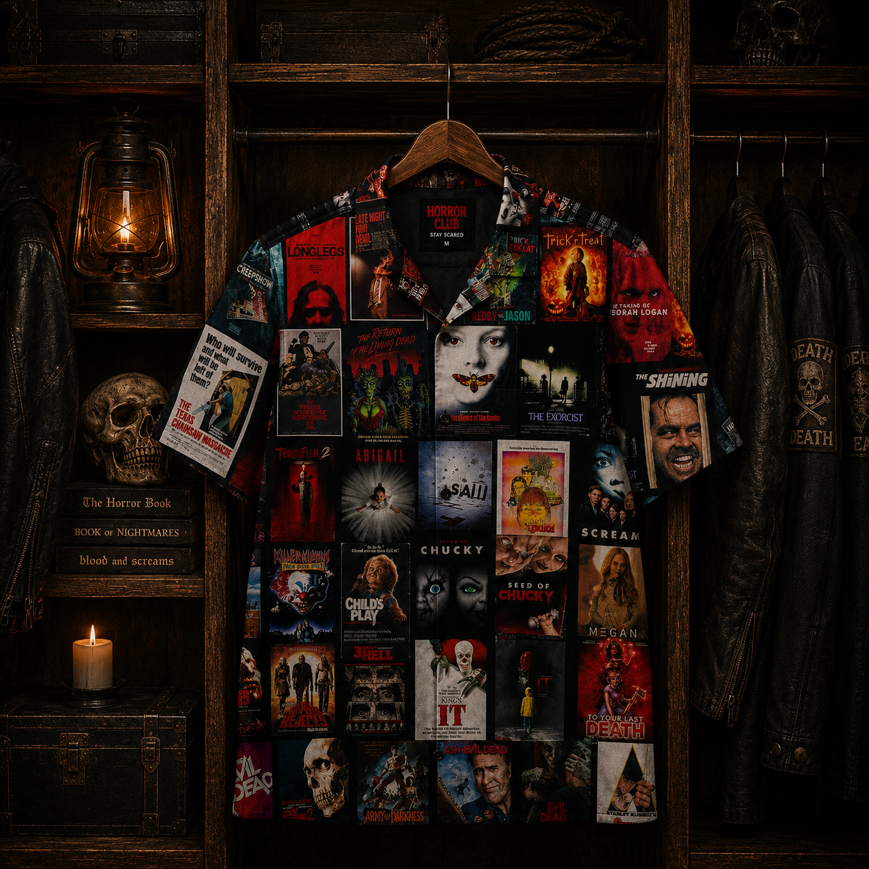 Horror Movie Legends Collage Hawaiian Shirt – Classic Scary Movie Gift for Horror Fans Version 2