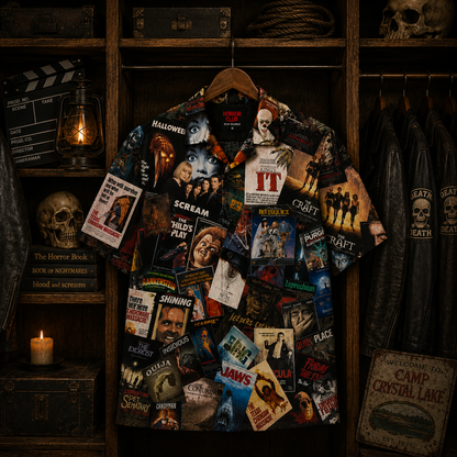 Horror Movie Legends Collage Hawaiian Shirt – Classic Scary Movie Gift for Horror Fans Version 3
