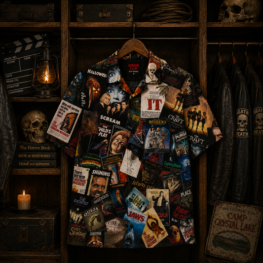 Horror Movie Legends Collage Hawaiian Shirt – Classic Scary Movie Gift for Horror Fans Version 3