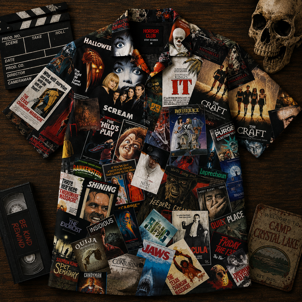 Horror Movie Legends Collage Hawaiian Shirt – Classic Scary Movie Gift for Horror Fans Version 3