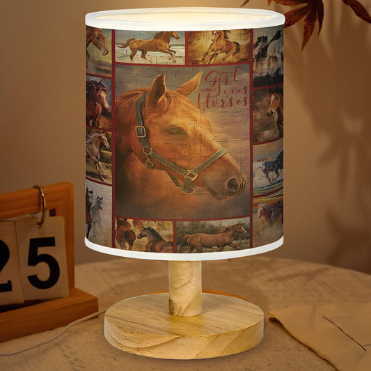 Just A Girl Who Loves Horses  Wood Base Fabric Lamp,  Retro Home Décor Gift