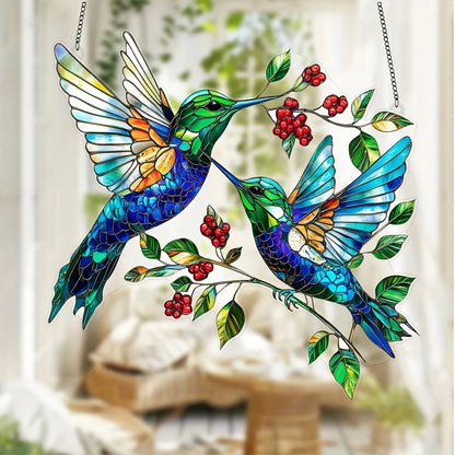 Couple Hummingbird  Suncatcher - Beautiful Shape Stained Glass Suncatcher
