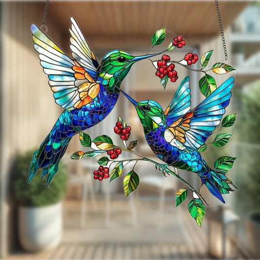 Couple Hummingbird Acrylic Window Hanging