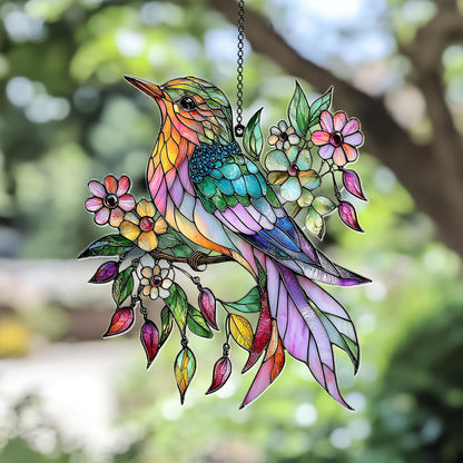 Colorful Hummingbird  Suncatcher - Personalized Shape Stained Glass Suncatcher