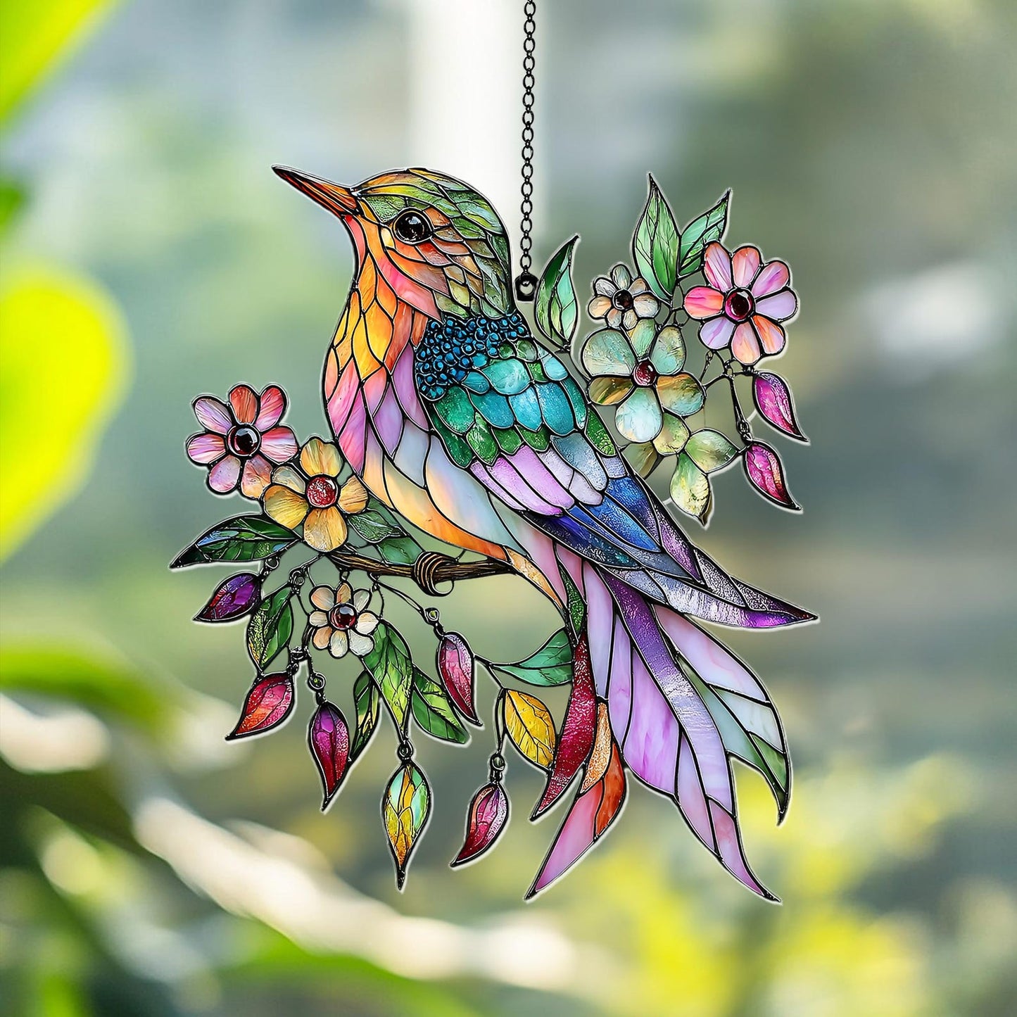 Colorful Hummingbird  Suncatcher - Personalized Shape Stained Glass Suncatcher