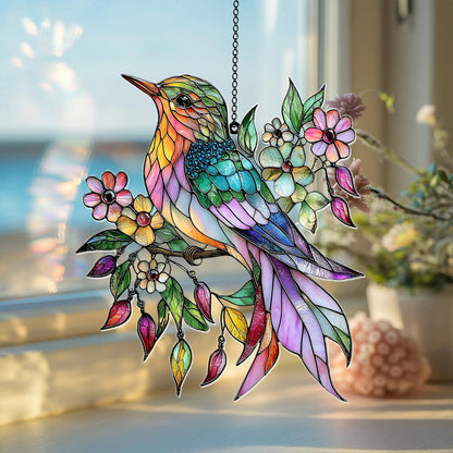 Colorful Hummingbird  Suncatcher - Personalized Shape Stained Glass Suncatcher