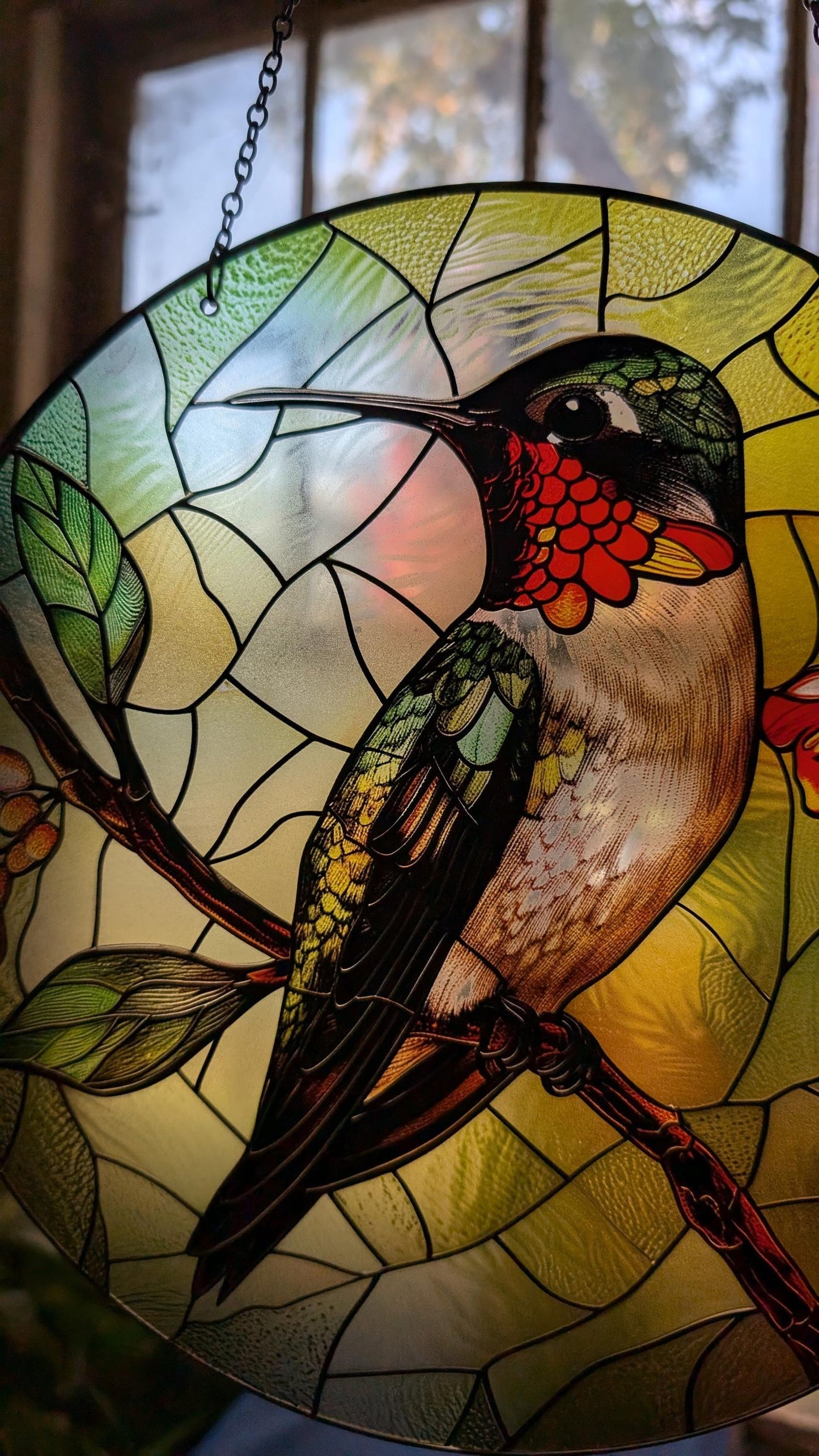 Hummingbird Flower Stained Glass Suncatcher