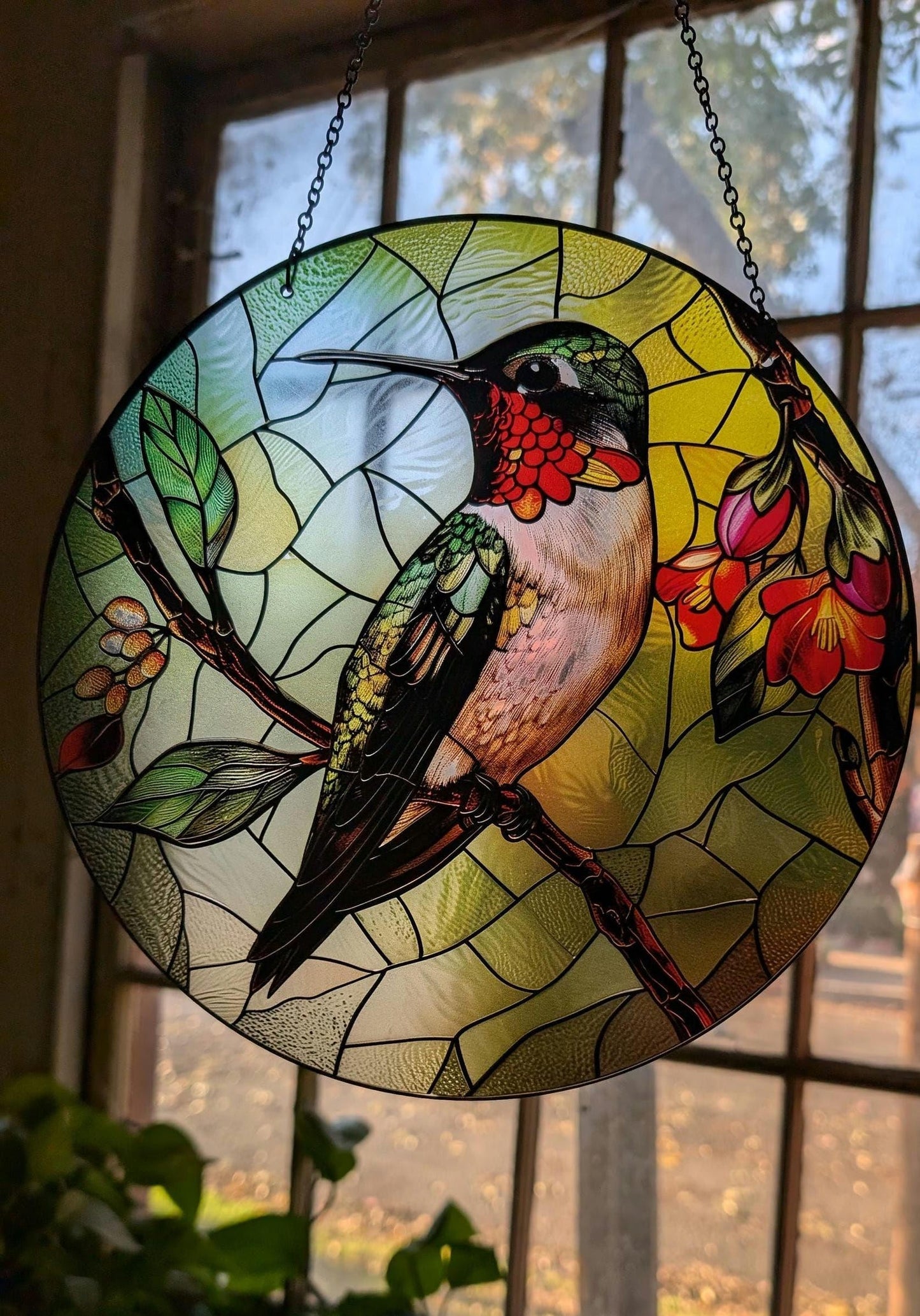 Hummingbird Flower Stained Glass Suncatcher