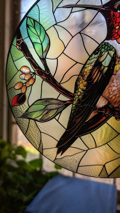 Hummingbird Flower Stained Glass Suncatcher