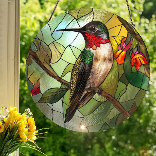 Hummingbird Flower Stained Glass Suncatcher
