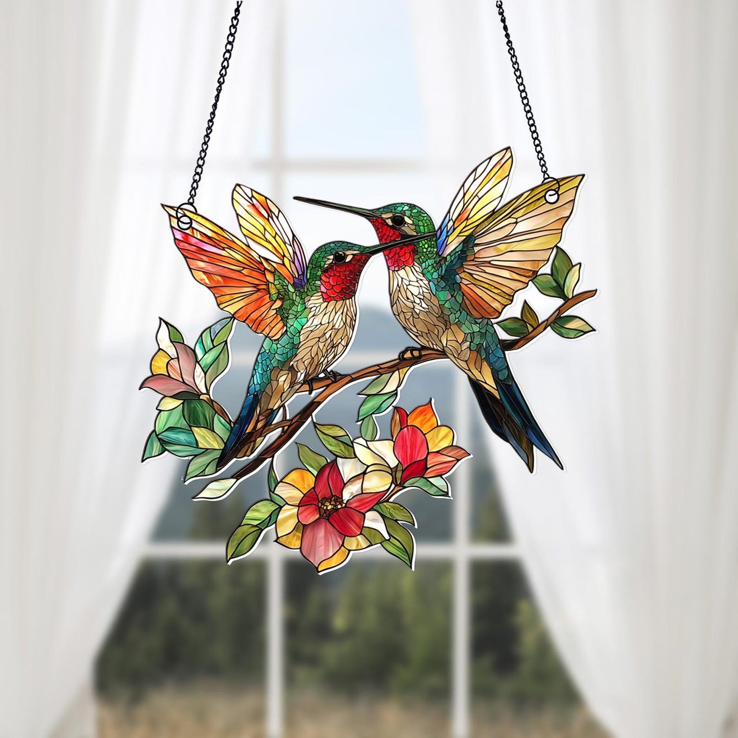Hummingbird Flower Acrylic window hanging, Ornament Gift