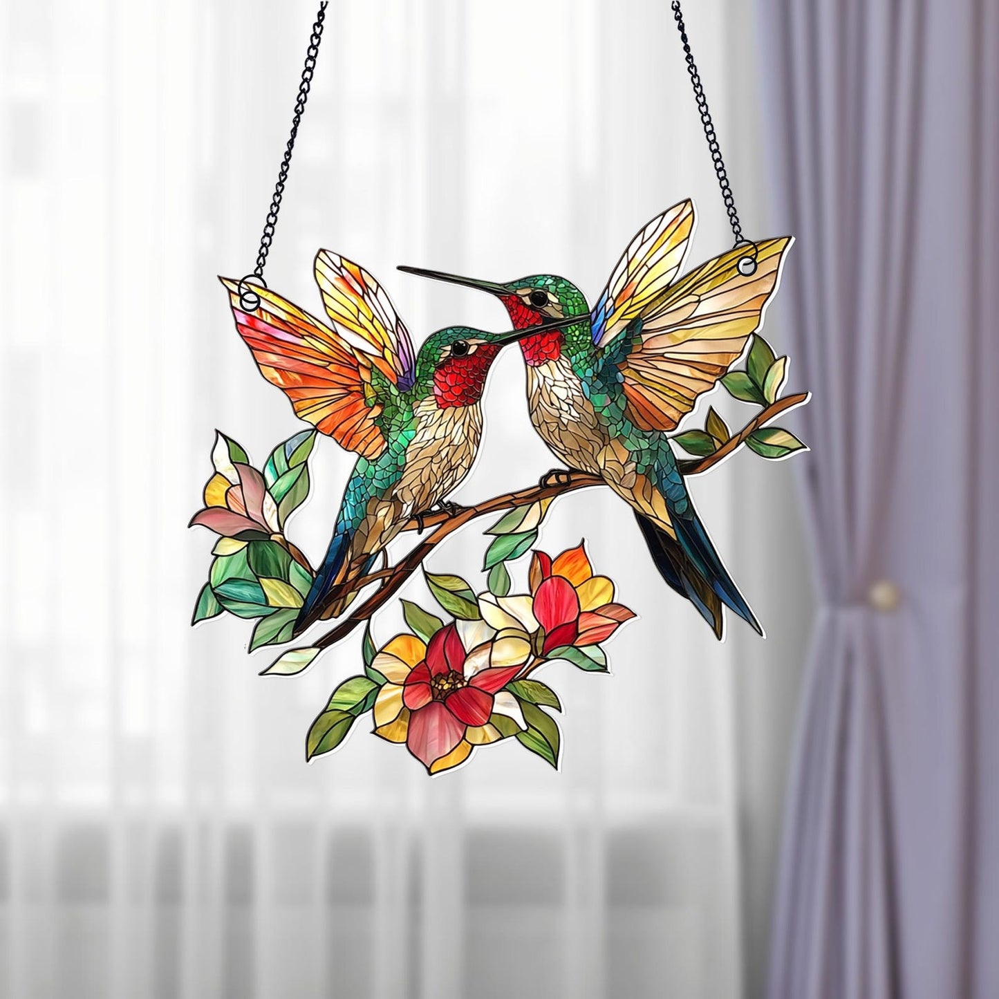 Hummingbird Flower Acrylic window hanging, Ornament Gift