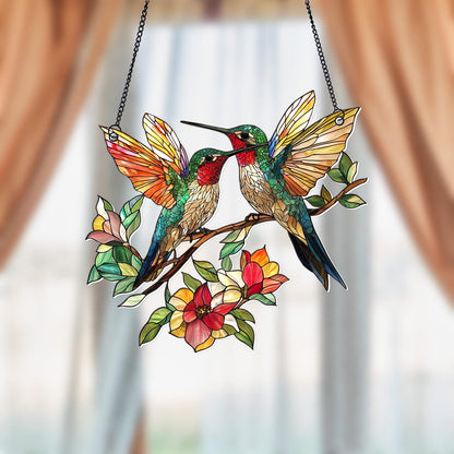 Hummingbird Flower Acrylic window hanging, Ornament Gift