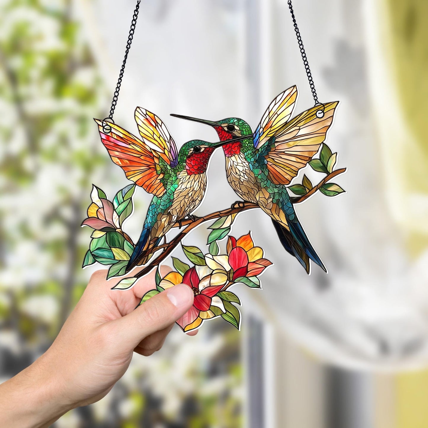 Hummingbird Flower Acrylic window hanging, Ornament Gift