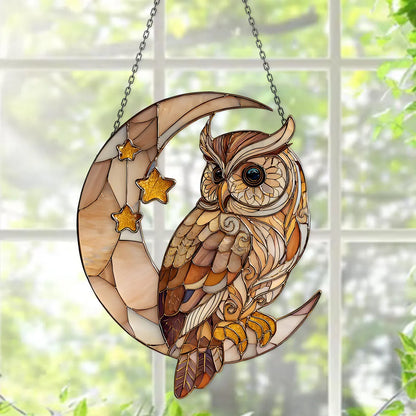 Owl On Moon Acrylic Window Hangging