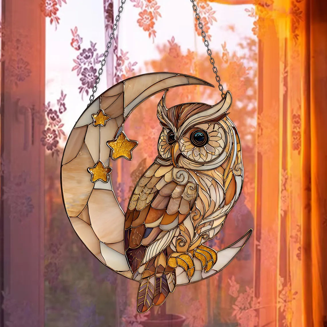 Owl On Moon Acrylic Window Hangging