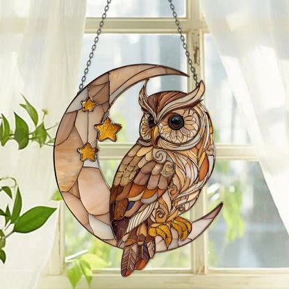 Owl On Moon Acrylic Window Hangging