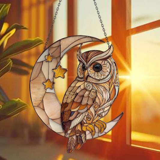 Owl On Moon Acrylic Window Hangging