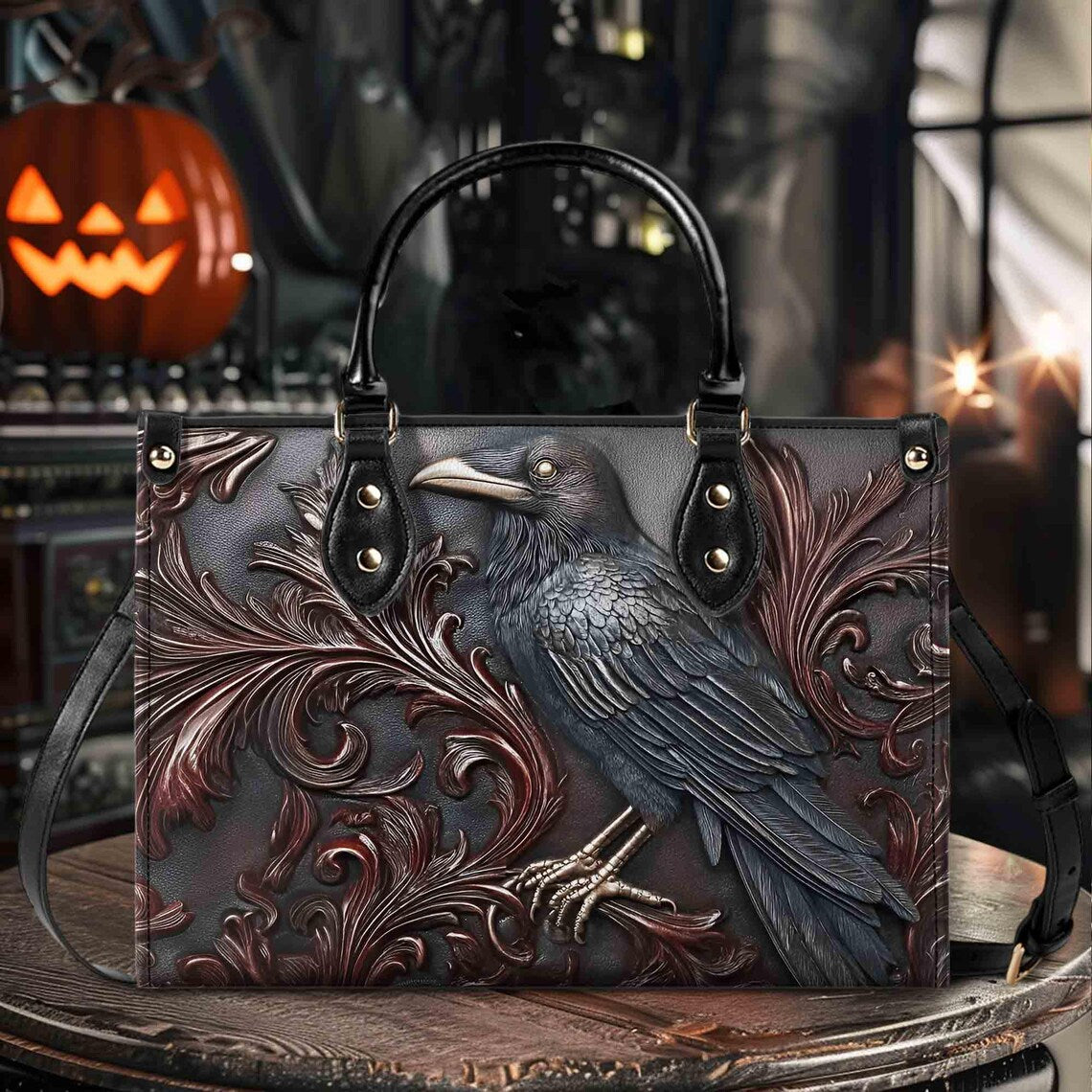 Mystic Raven Gothic Leather Handbag