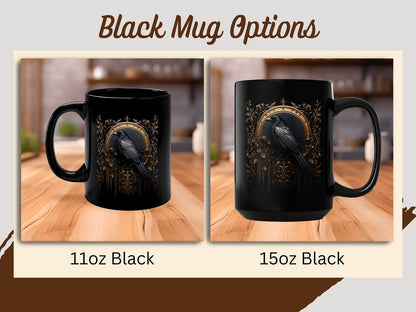 Gothic Raven Mug, Dark Academia Mug, Black Witchy Coffe Cup