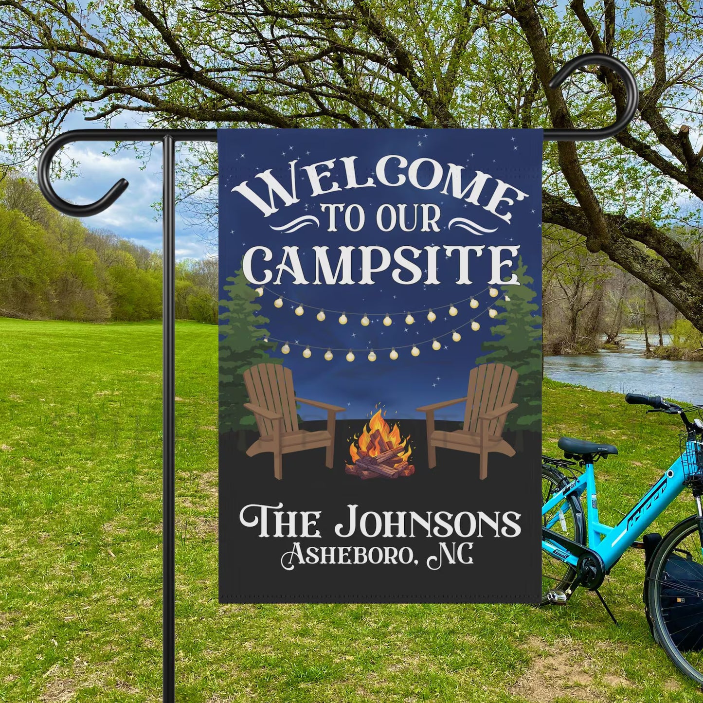 Personalized Welcome to Our Campsite Flag, Garden Flag, House Flag, Camping Gift, Gift for Campers