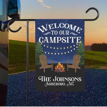 Personalized Welcome to Our Campsite Flag, Garden Flag, House Flag, Camping Gift, Gift for Campers