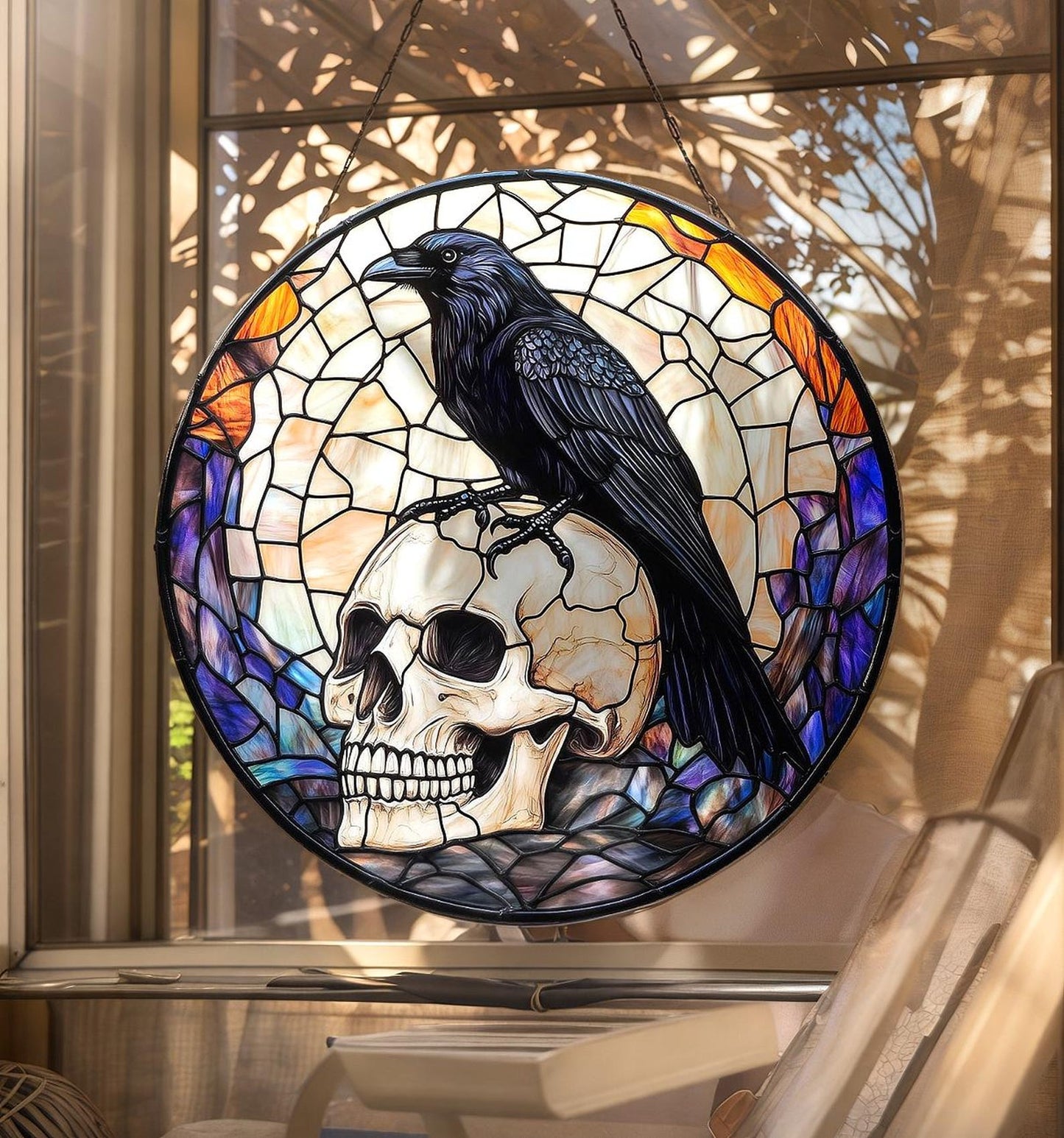 Black Raven Acrylic Stained Glass Suncatcher