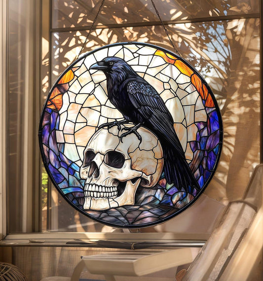 Black Raven Acrylic Stained Glass Suncatcher