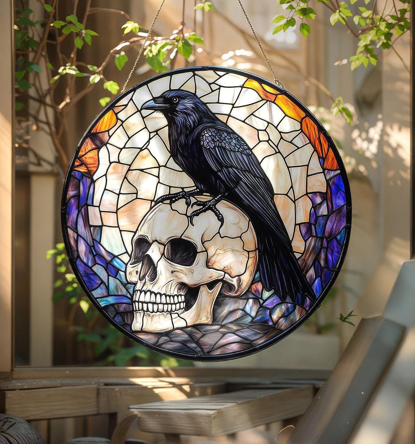 Black Raven Acrylic Stained Glass Suncatcher