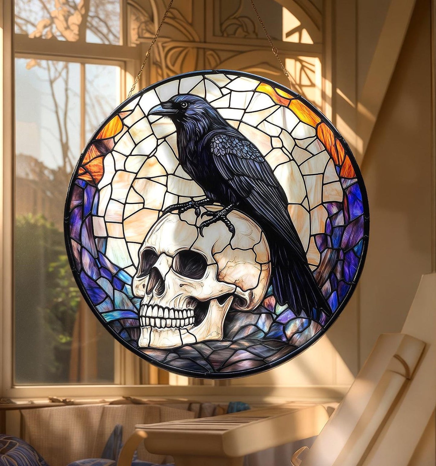 Black Raven Acrylic Stained Glass Suncatcher