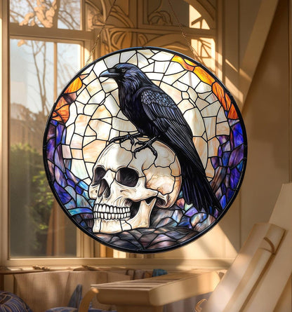 Black Raven Acrylic Stained Glass Suncatcher
