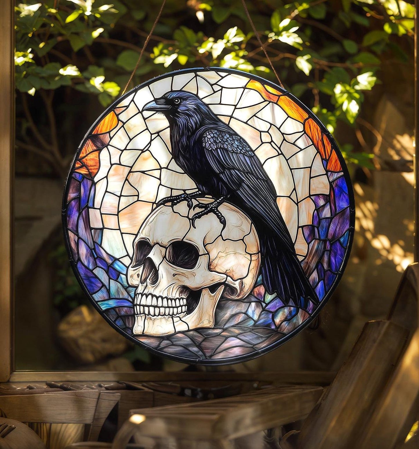 Black Raven Acrylic Stained Glass Suncatcher