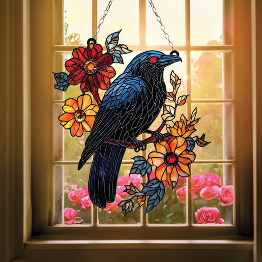 Raven & Floral Acrylic Window Hanging
