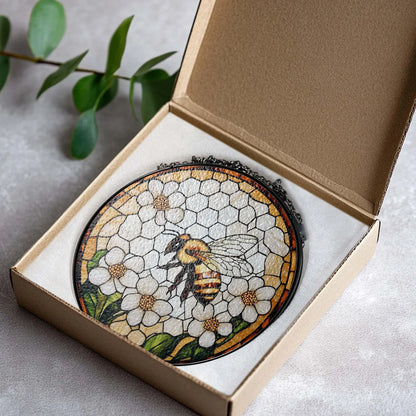 Bee Wildflowers Stained  Glass Suncatcher