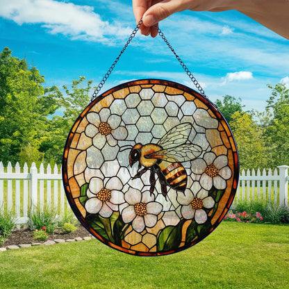 Bee Wildflowers Stained  Glass Suncatcher