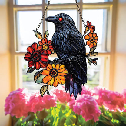 Raven & Floral Acrylic Window Hanging